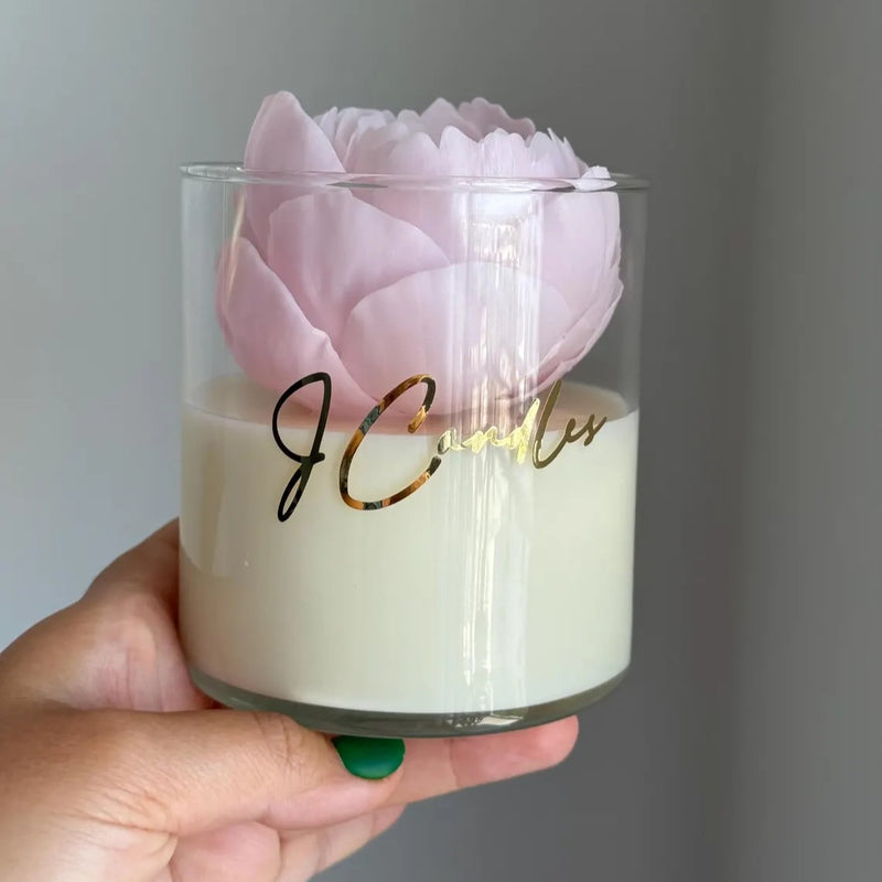 Peony Candle Gift Set | Handmade Beeswax Flower, Soy Candle, Luxury Mother Day Gift