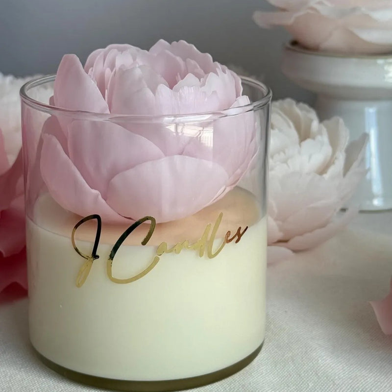 Peony Candle Gift Set | Handmade Beeswax Flower, Soy Candle, Luxury Mother Day Gift