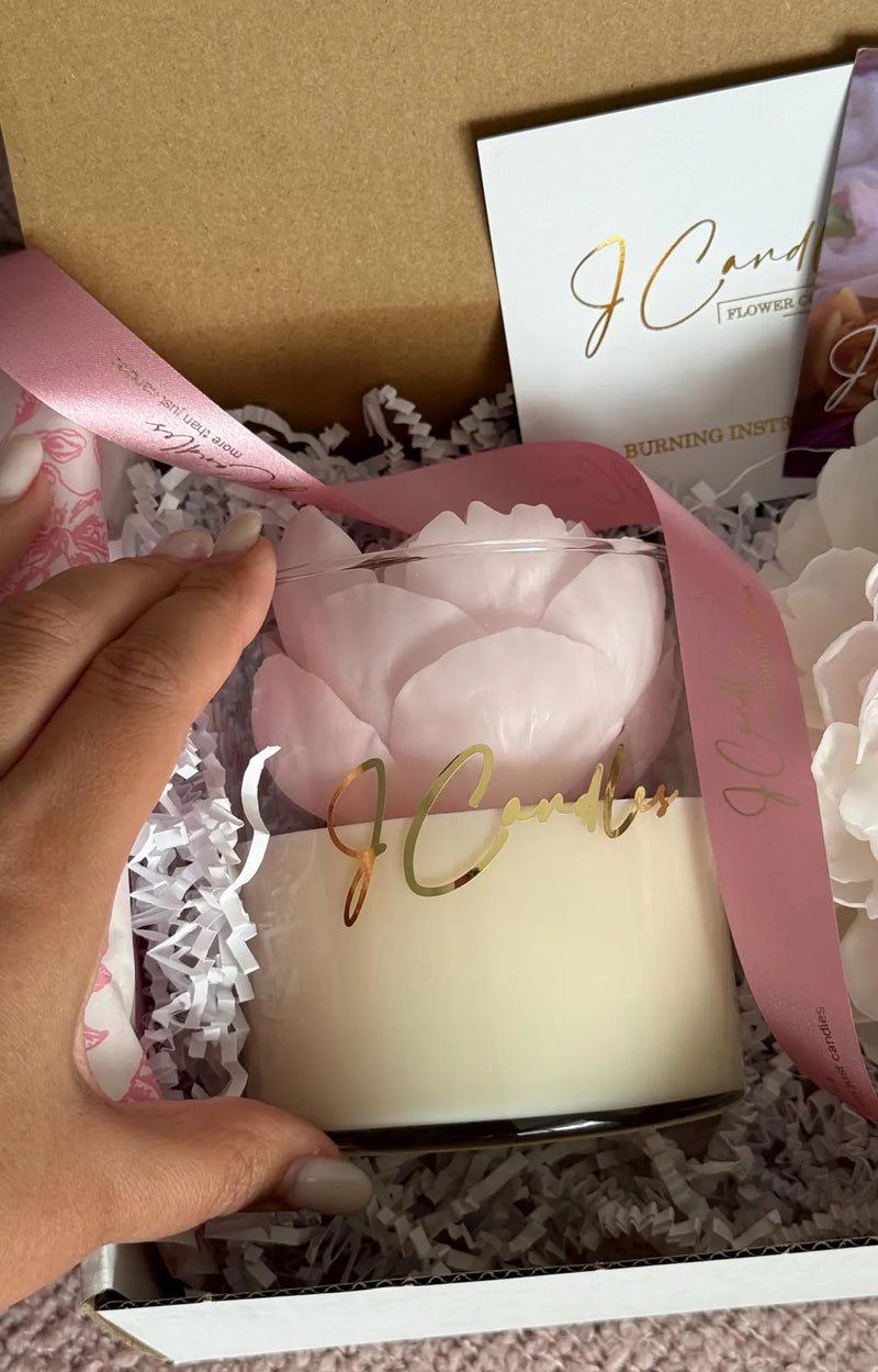 Peony Candle Gift Set | Handmade Beeswax Flower, Soy Candle, Luxury Mother Day Gift