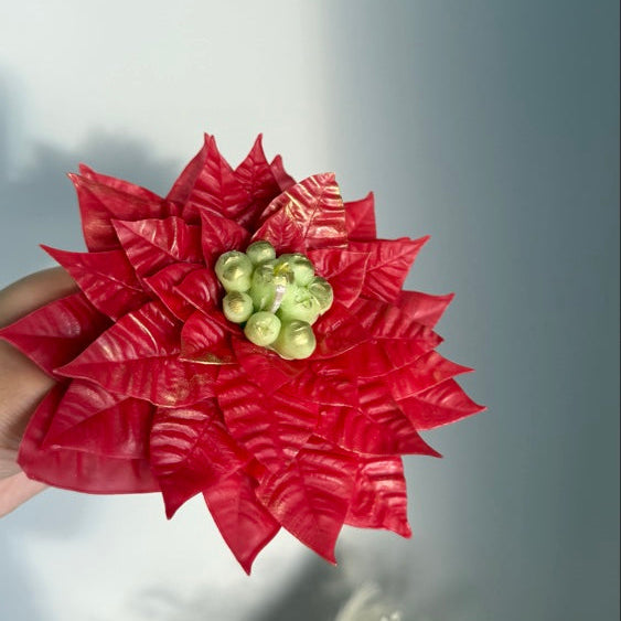 Christmas Poinsettia Candle • Handmade Beeswax Flower • Holiday Gift
