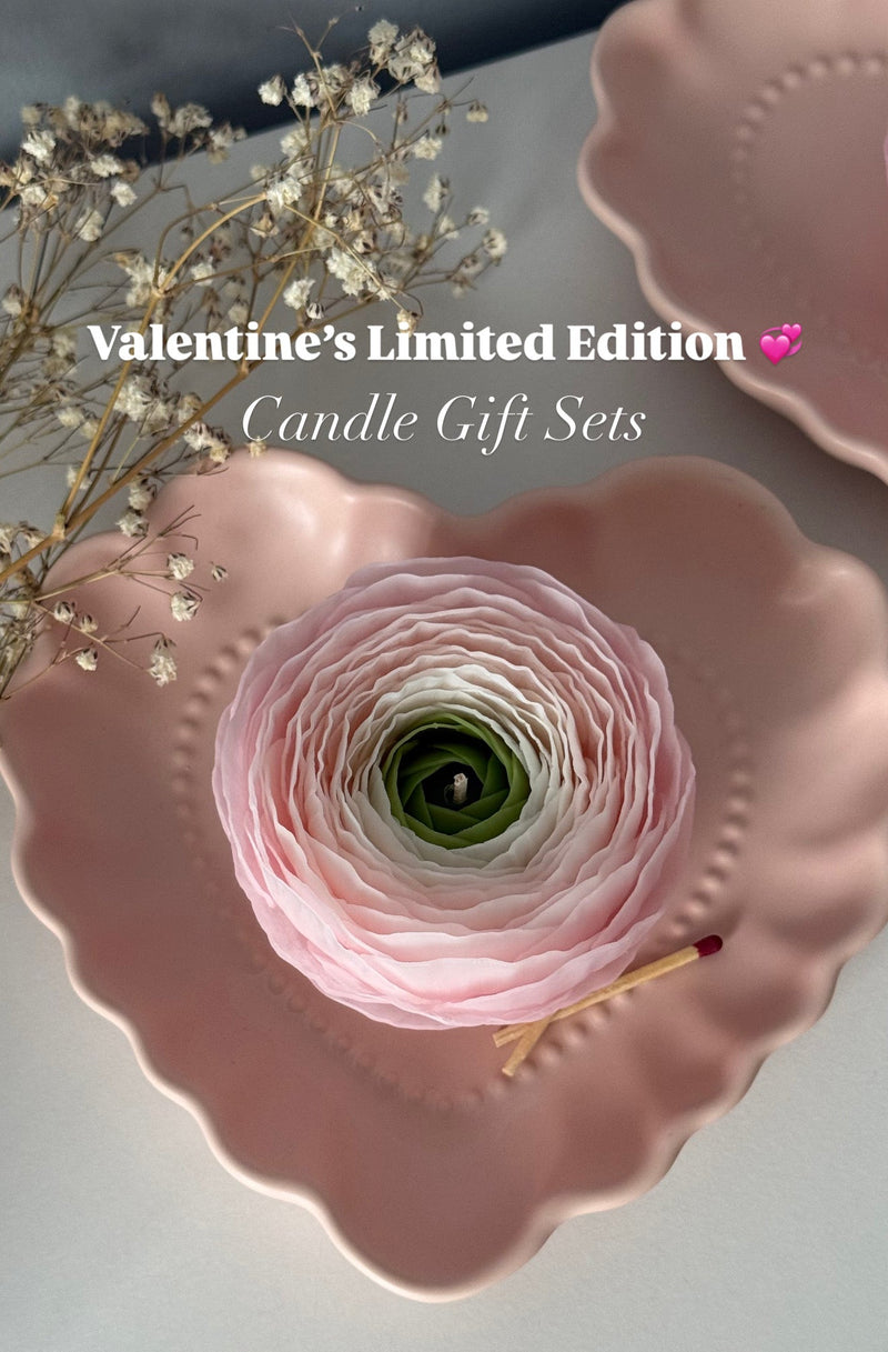 Valentine's day flower candle gift set / flower + heart tray / build your set