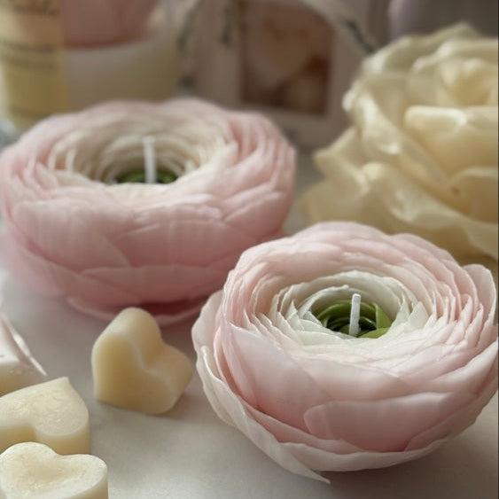 Ranunculus candle silicone mold & cutter set