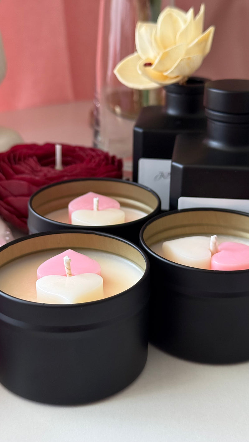 Luxury scented candle in matte black jar – heart wax topper