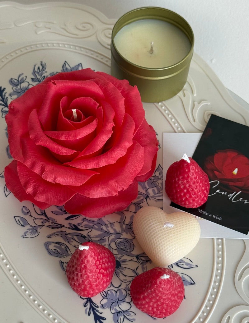 Rose flower candle - gift set for her: bridesmaid gift candle, bride candle gift, birthday gift, wedding, luxury mother day gift