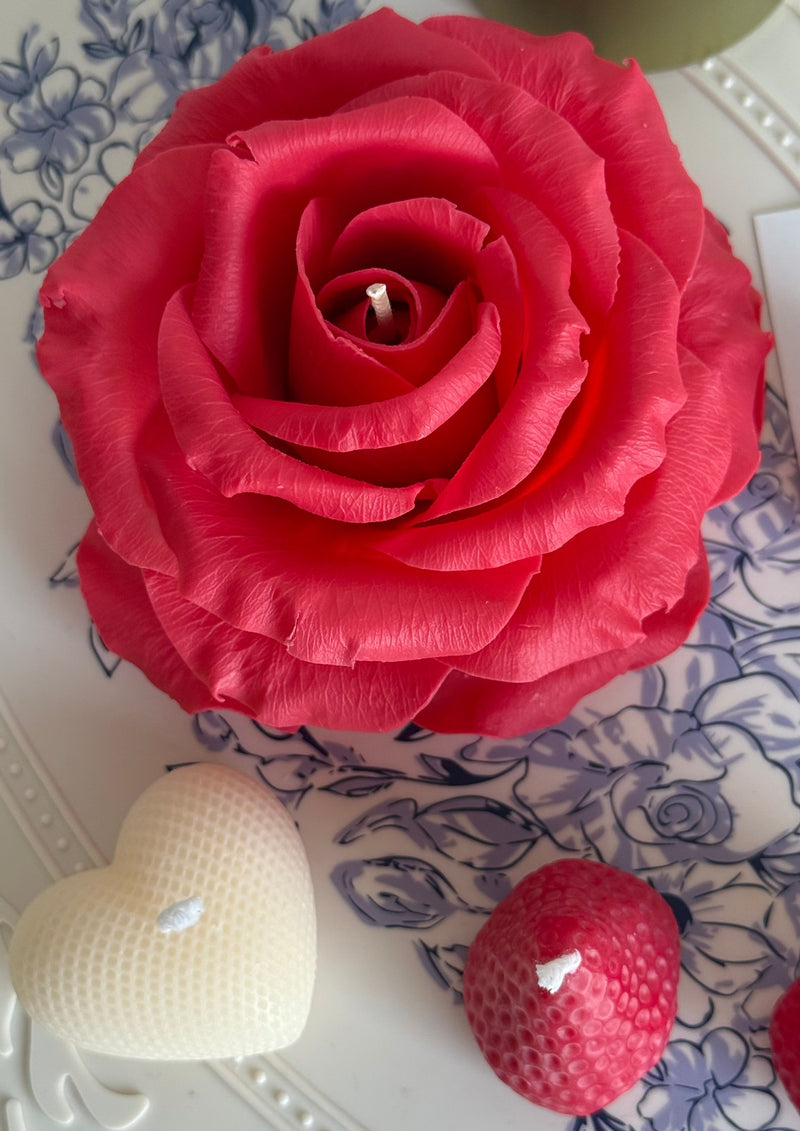 Rose flower candle - gift set for her: bridesmaid gift candle, bride candle gift, birthday gift, wedding, luxury mother day gift