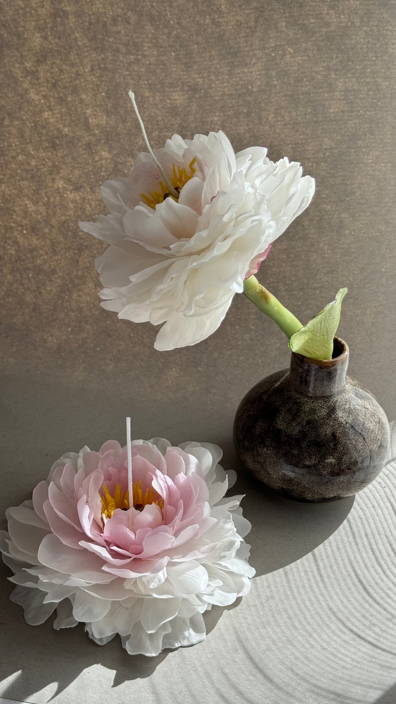 Gift Set of 2 realistic peony candles (a peony bud and a peony on a stem)