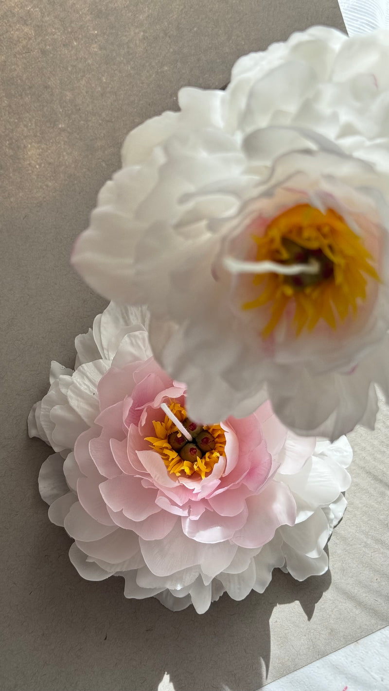 Gift Set of 2 realistic peony candles (a peony bud and a peony on a stem)