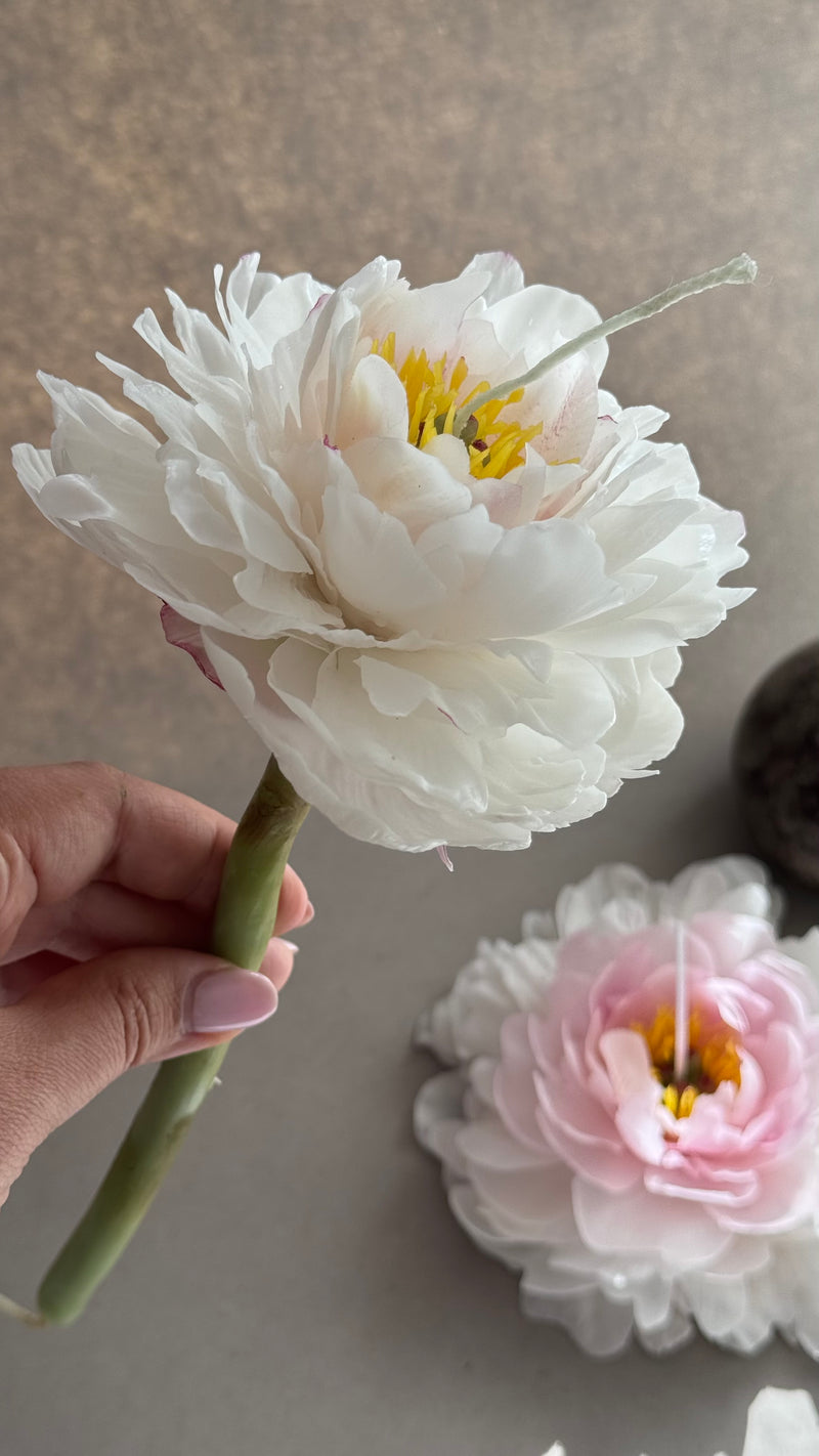 Gift Set of 2 realistic peony candles (a peony bud and a peony on a stem)
