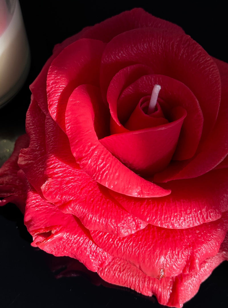 Gift Set of 2: realistic rose candle and a peony in glass