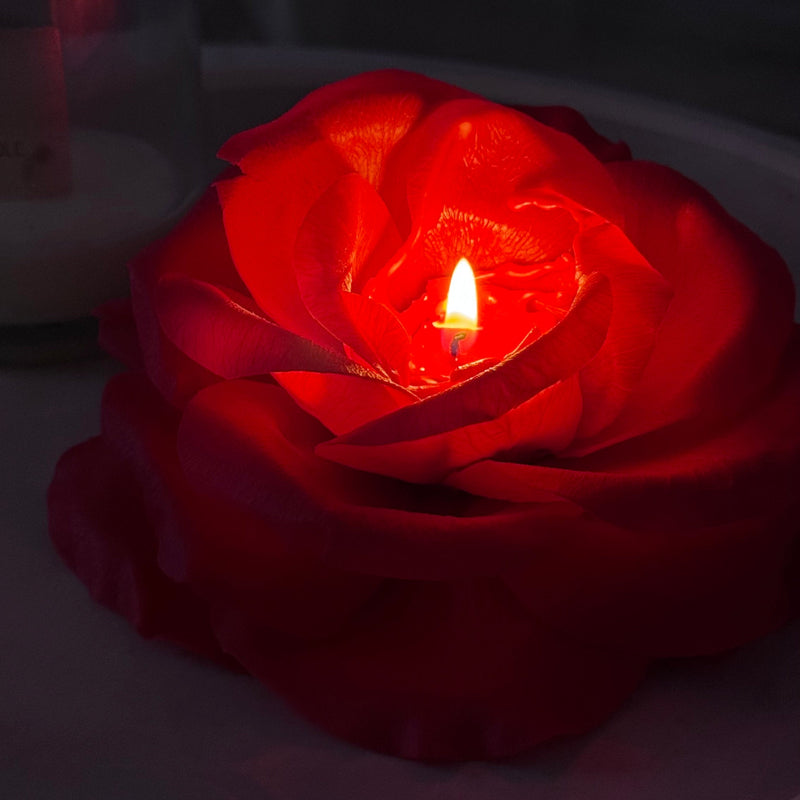 Gift Set of 2: realistic rose candle and a peony in glass