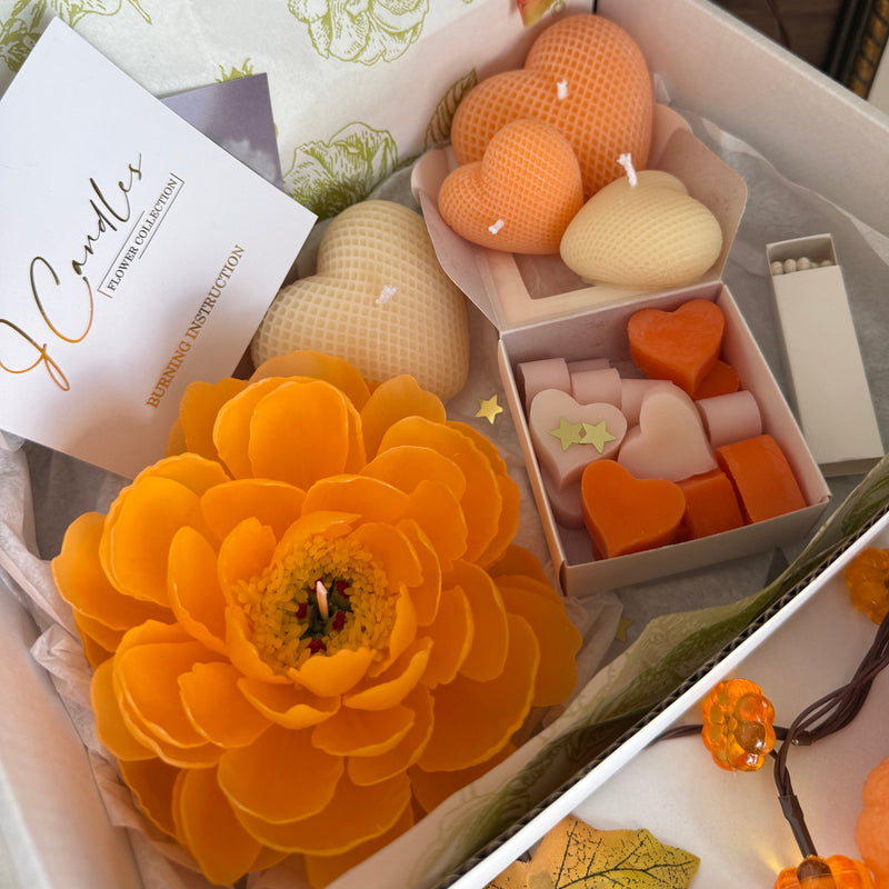 Autumn candle gift set / fall gift box / handmade beeswax flower candle