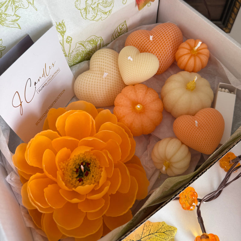 Autumn candle gift set / fall gift box / handmade beeswax flower candle