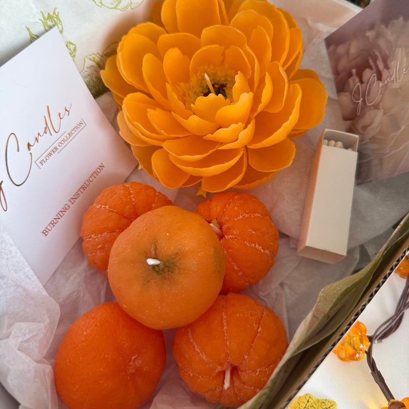 Autumn candle gift set / fall gift box / handmade beeswax flower candle