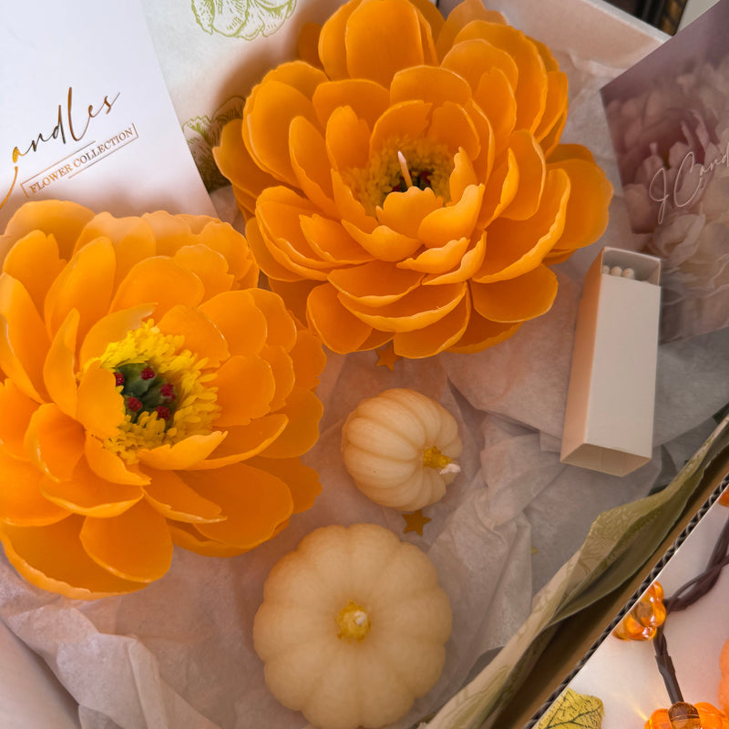 Autumn candle gift set / fall gift box / handmade beeswax flower candle