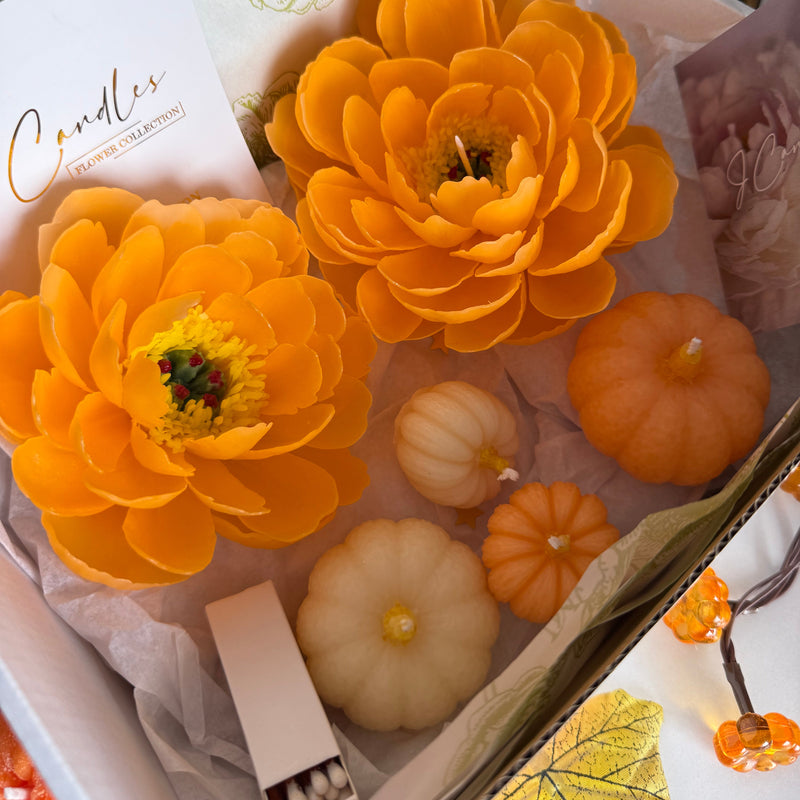 Autumn candle gift set / fall gift box / handmade beeswax flower candle