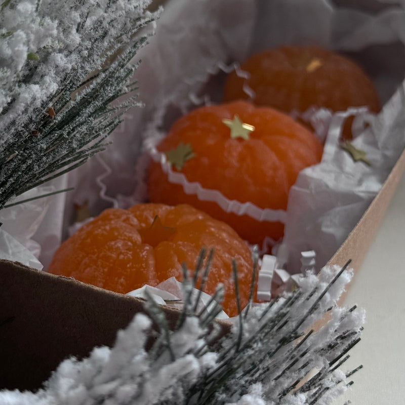 Realistic tangerine scented candles / christmass gift set / mandarin candle