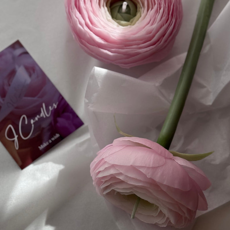Gift set of 2 realistic ranunculus candles, candle gift, birthday gift