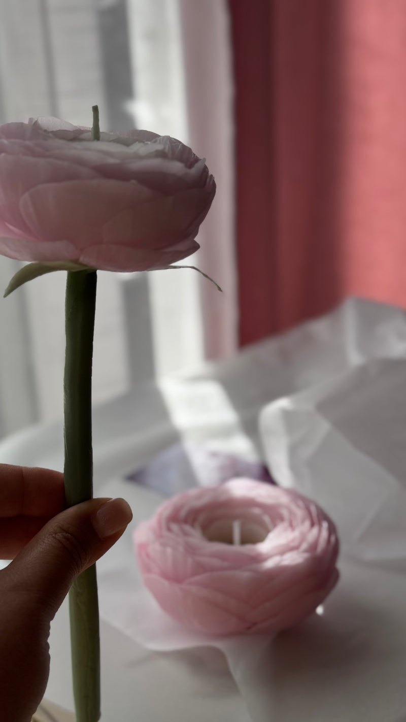 Gift set of 2 realistic ranunculus candles, candle gift, birthday gift