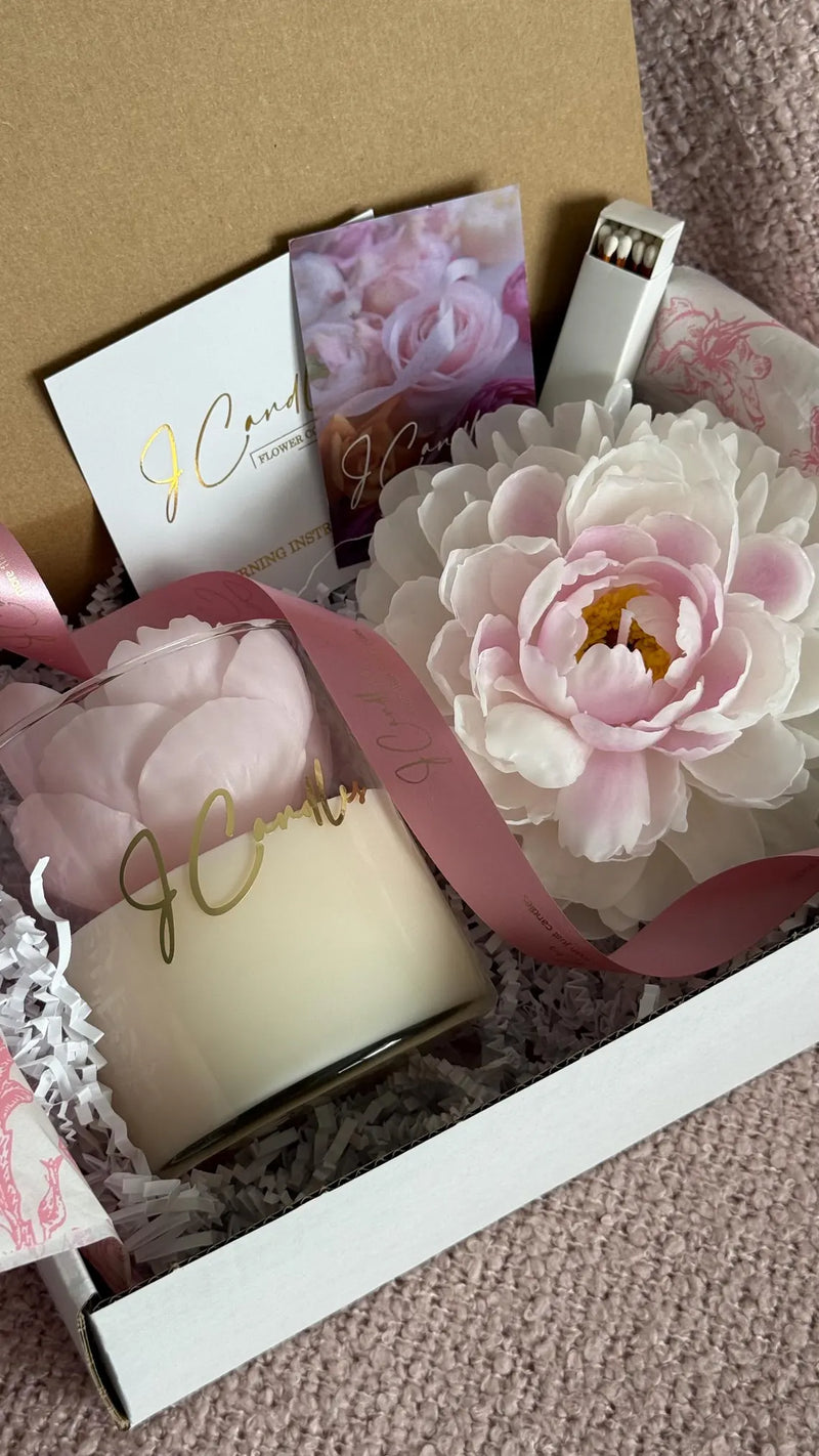 Peony Candle Gift Set | Handmade Beeswax Flower, Soy Candle, Luxury Mother Day Gift