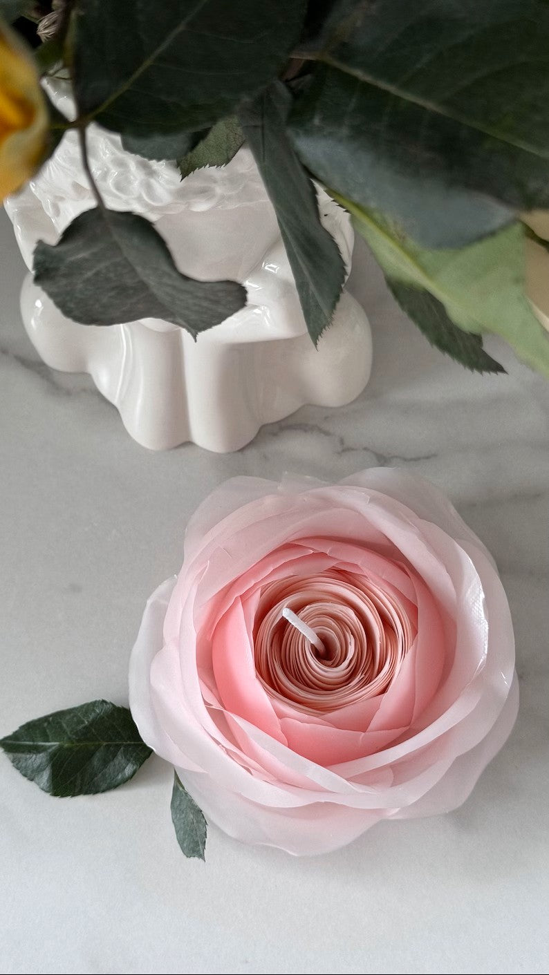 Handmade beeswax candle flower: classic rose, light pink