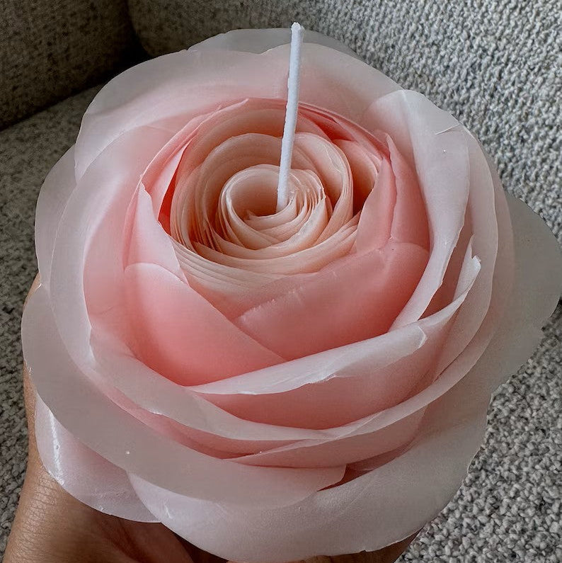 Handmade beeswax candle flower: classic rose, light pink