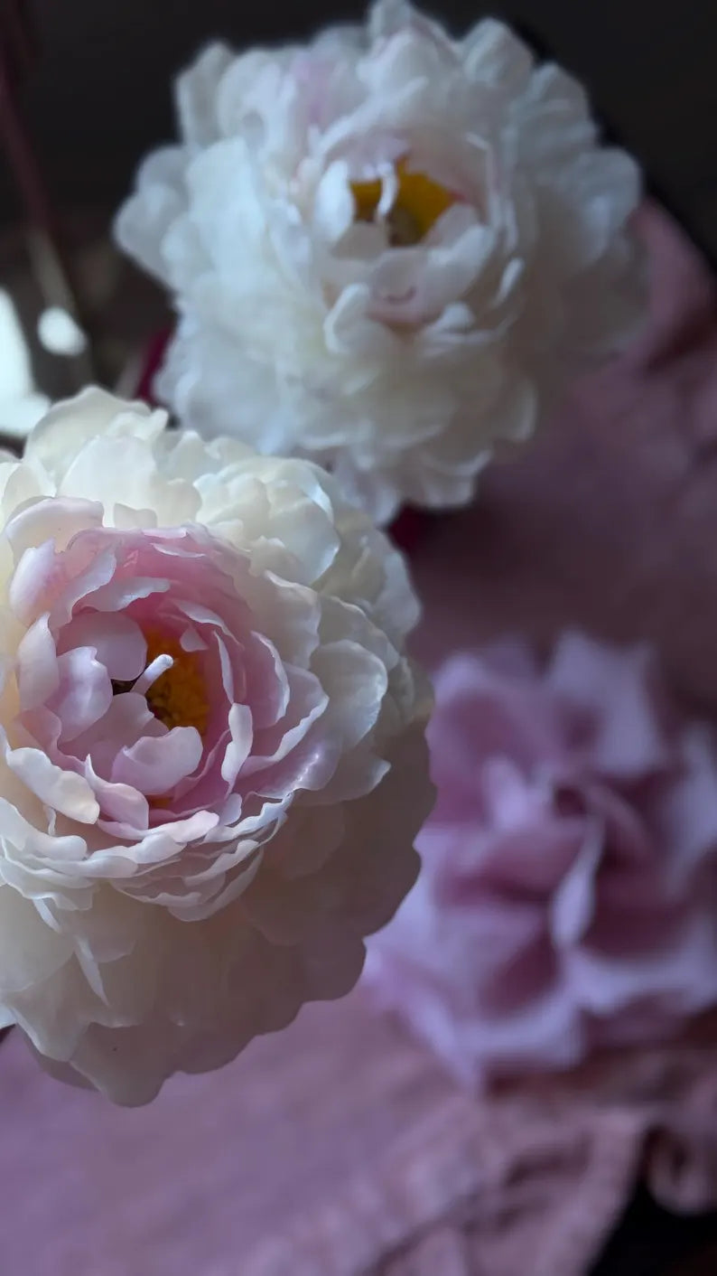 Handmade beeswax flower candle set: peonies & french rose gift, luxury mother day gift