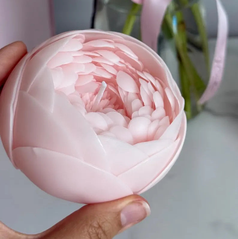 Handmade beeswax flower candle set: peonies & french rose gift, luxury mother day gift