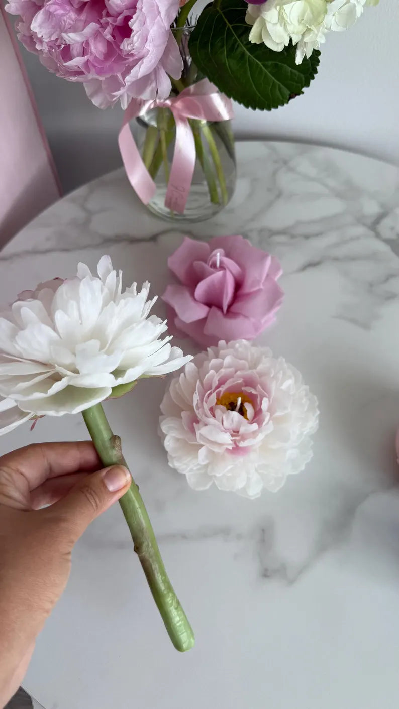 Handmade beeswax flower candle set: peonies & french rose gift, luxury mother day gift