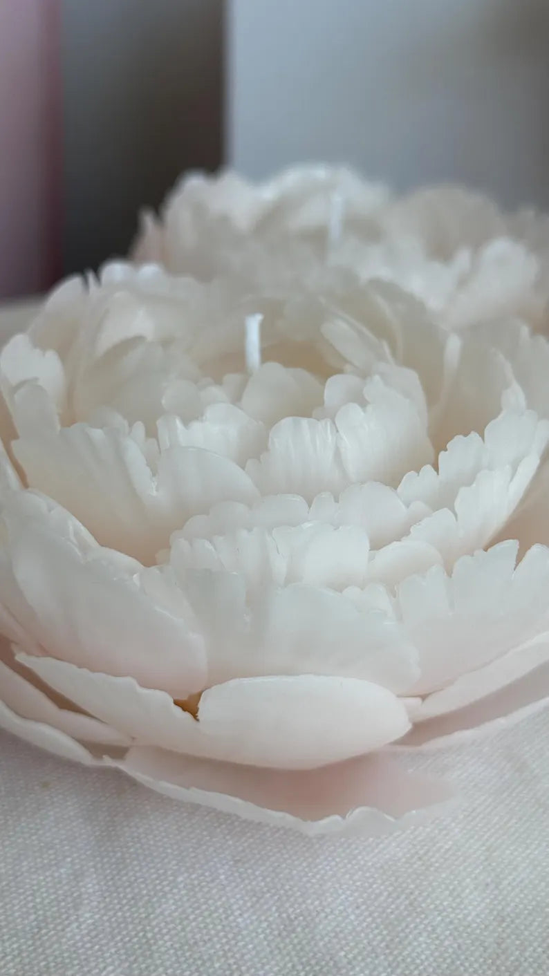 Realistic Peony Candle from Beeswax: Handmade Flower for her, Wedding, Luxury Mother Day Gift