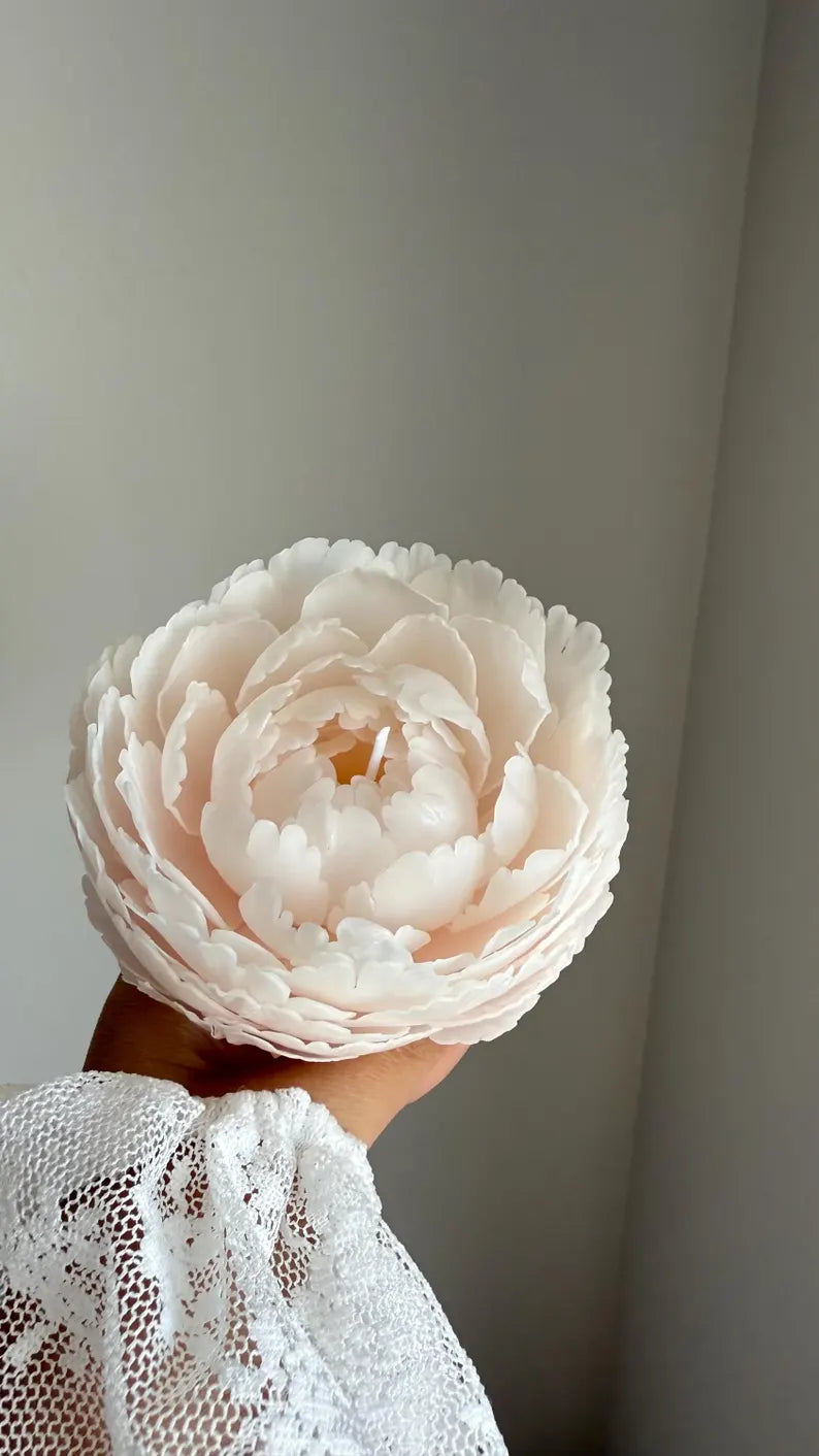 Realistic Peony Candle from Beeswax: Handmade Flower for her, Wedding, Luxury Mother Day Gift