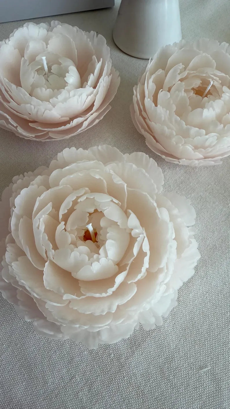 Realistic Peony Candle from Beeswax: Handmade Flower for her, Wedding, Luxury Mother Day Gift