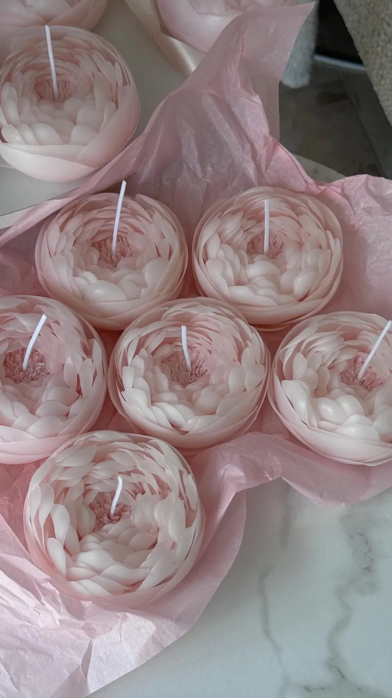 Handcrafted Beeswax Peony Candle: Wedding Birthday Decor