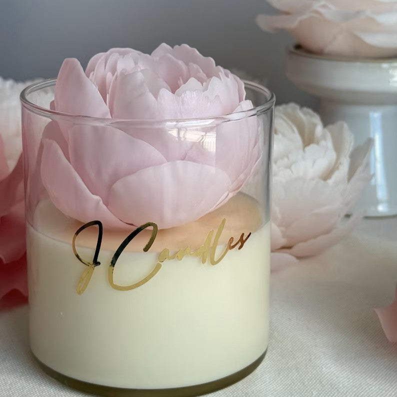 Handmade peony candle in glass jar – choose your size, luxury mother day gift