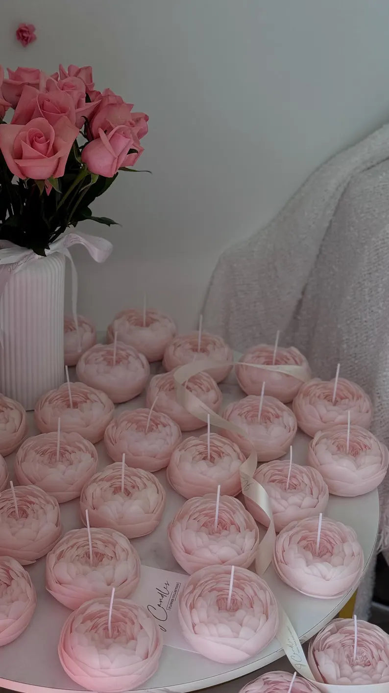 Handcrafted Beeswax Peony Candle: Wedding Birthday Decor
