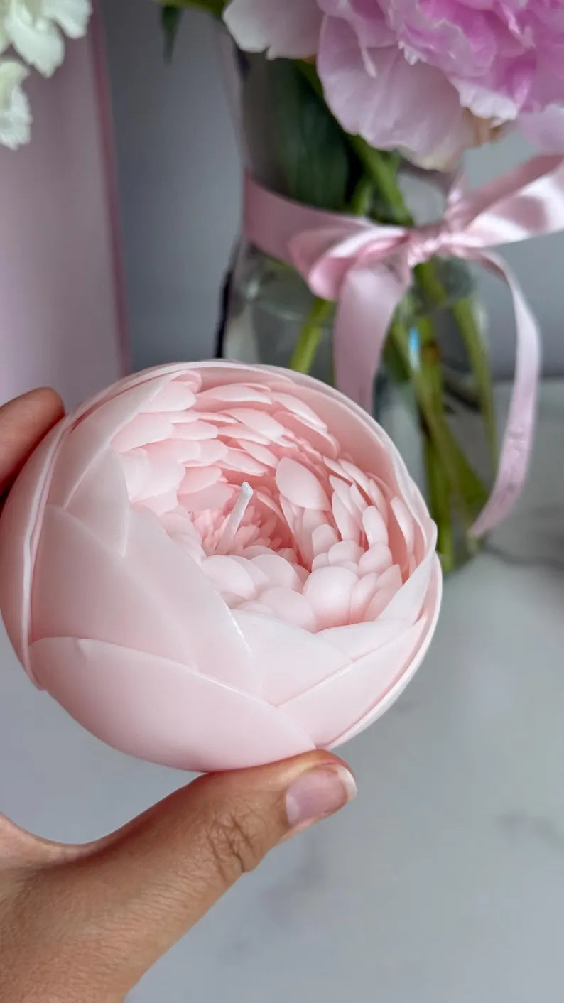 Handcrafted Beeswax Peony Candle: Wedding Birthday Decor