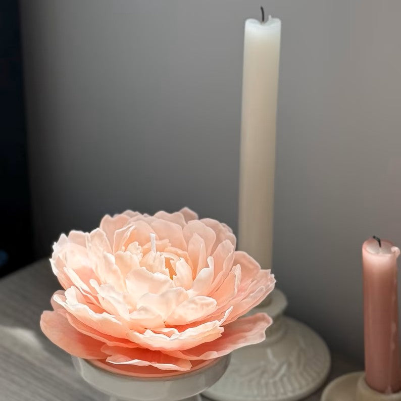 Coral Peony Beeswax Candle: Handcrafted Floral Gift for Her / Valentines Day