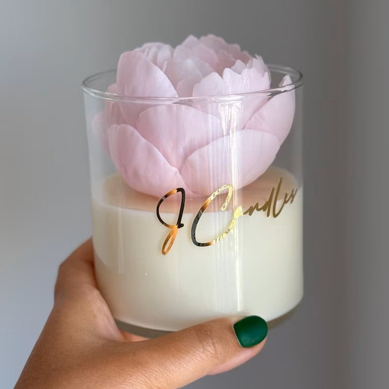 Handmade peony candle in glass jar – choose your size, luxury mother day gift