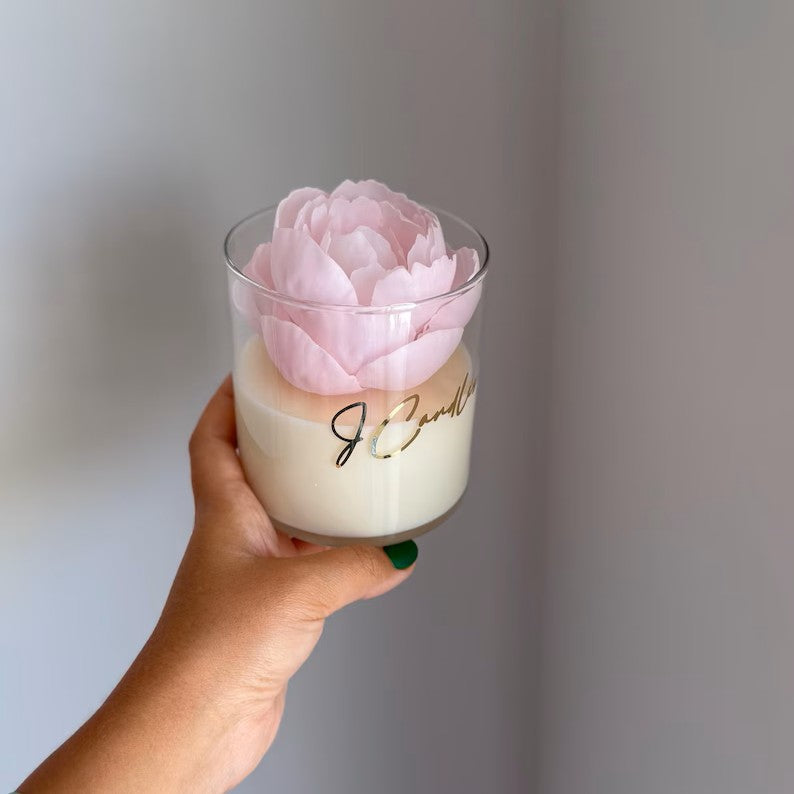 Handmade peony candle in glass jar – choose your size, luxury mother day gift