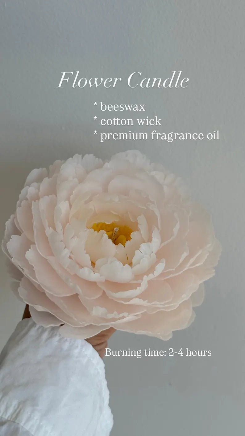 Realistic Peony Candle from Beeswax: Handmade Flower for her, Wedding, Luxury Mother Day Gift
