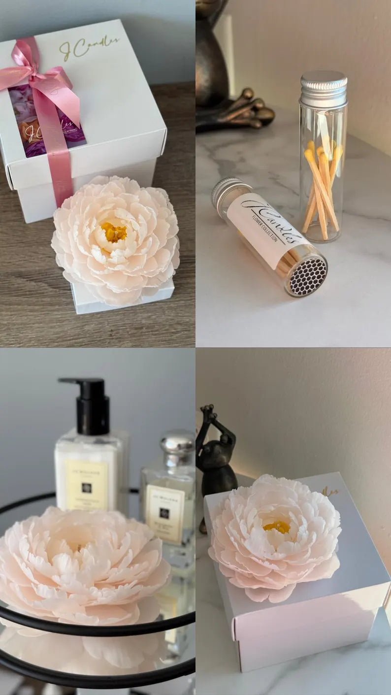 Realistic Peony Candle from Beeswax: Handmade Flower for her, Wedding, Luxury Mother Day Gift