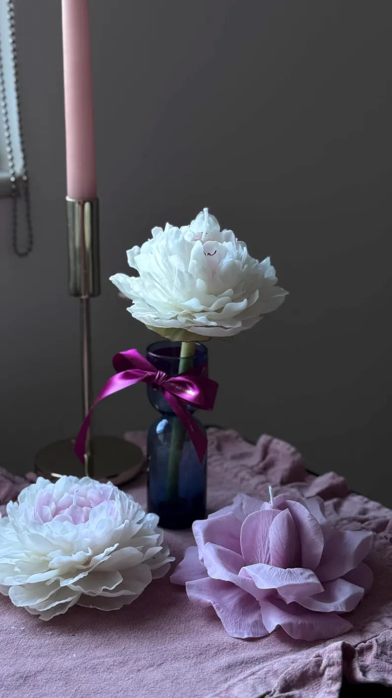 Handmade beeswax flower candle set: peonies & french rose gift, luxury mother day gift