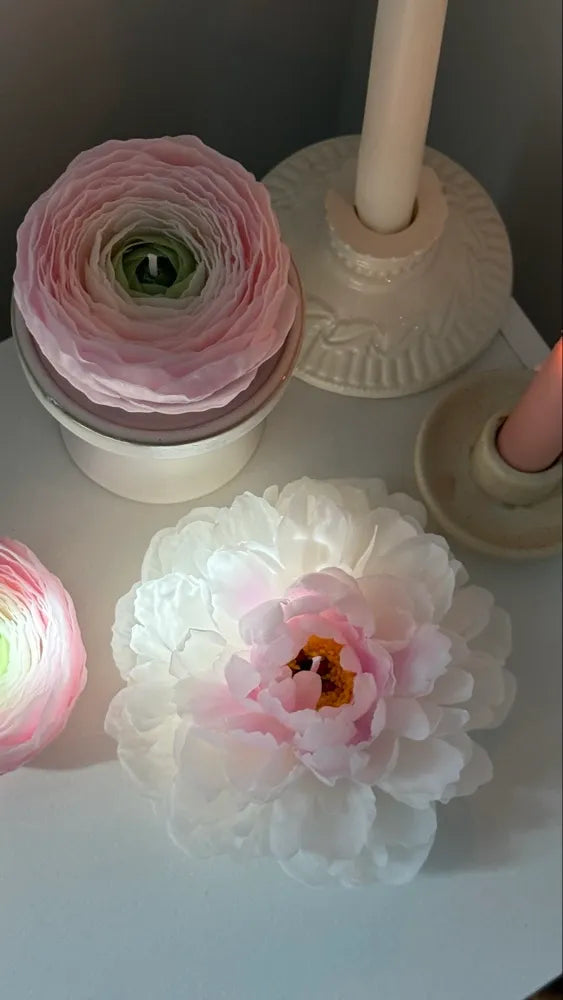 Beeswax flower candle gift set: handmade peony and ranunculus  Christmas gift
