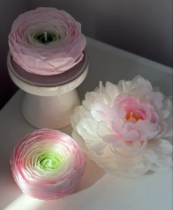 Beeswax flower candle gift set: handmade peony and ranunculus  Christmas gift