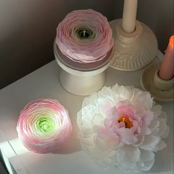 Beeswax flower candle gift set: handmade peony and ranunculus  Christmas gift