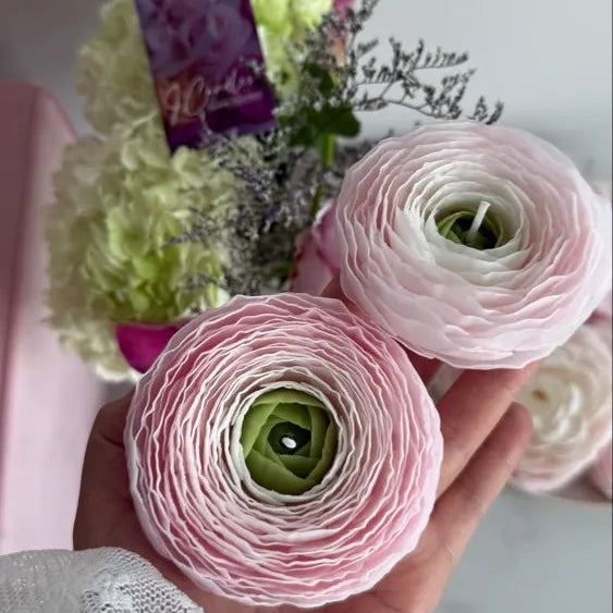 Beeswax flower candle gift set: handmade peony and ranunculus  Christmas gift
