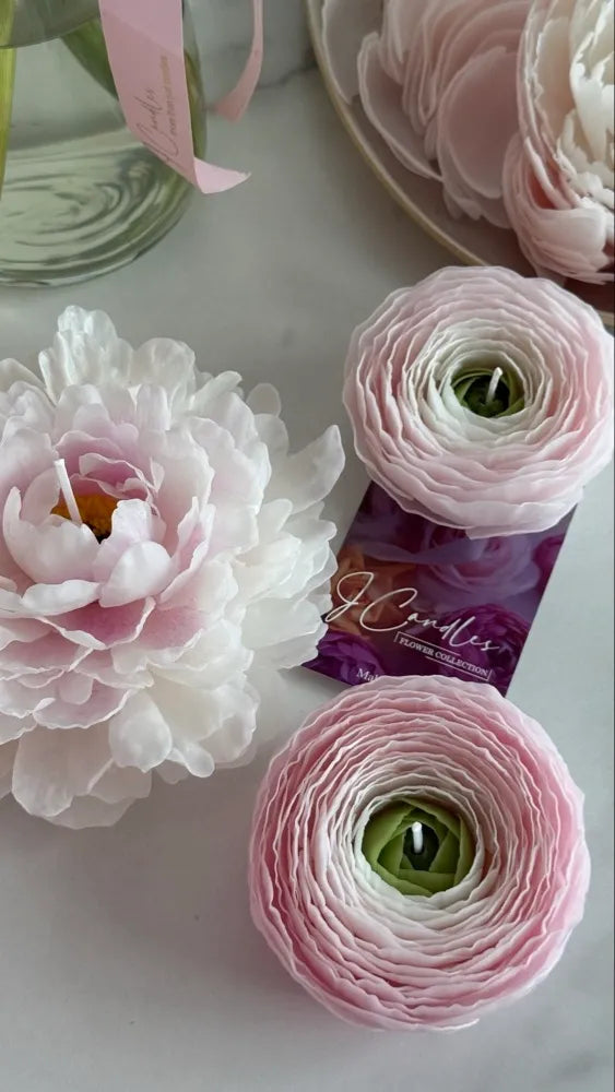 Beeswax flower candle gift set: handmade peony and ranunculus  Christmas gift
