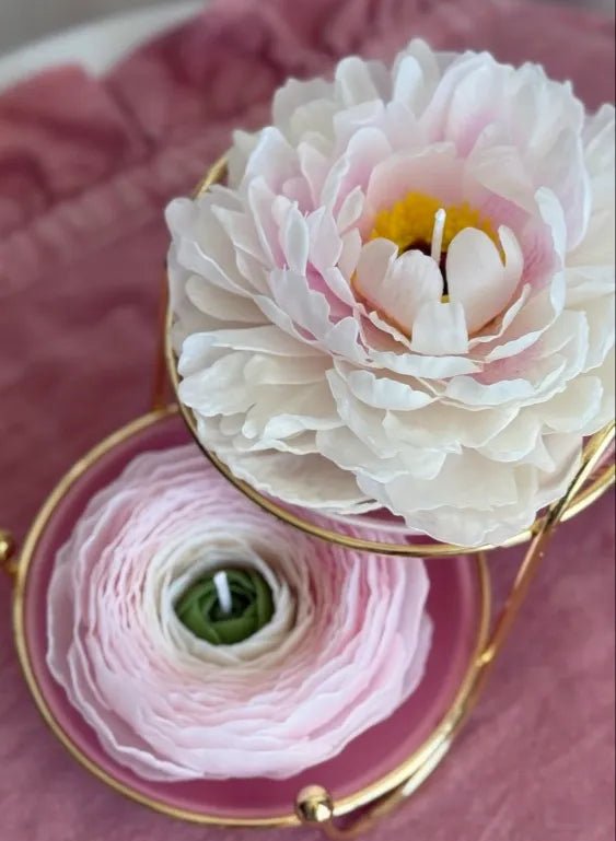 Beeswax flower candle gift set: handmade peony and ranunculus  Christmas gift