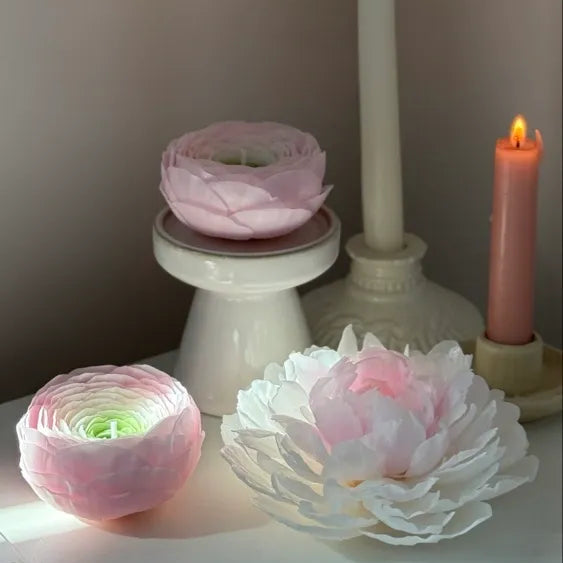 Beeswax flower candle gift set: handmade peony and ranunculus  Christmas gift